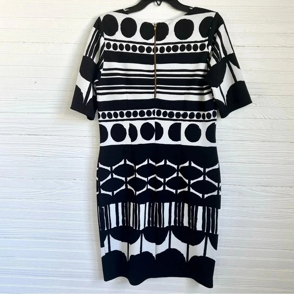 CATO Black White Print Sheath Dress Geometric Print Half Sleeve Size 10 - Picture 3 of 14